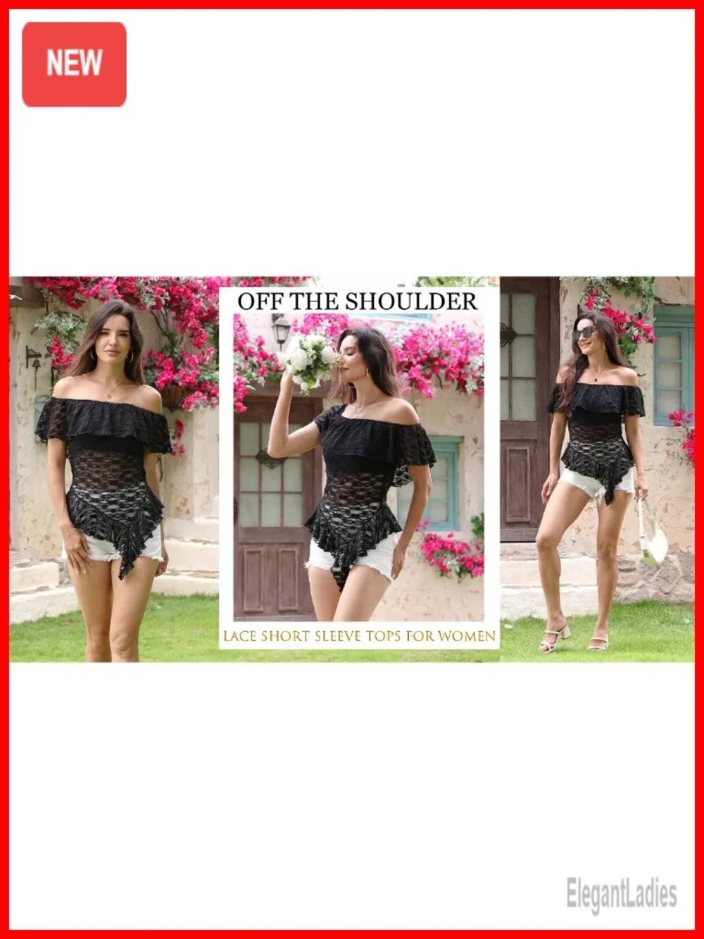 Off Shoulder Lace Top Sheer See Through Short Sleeve Blouse
